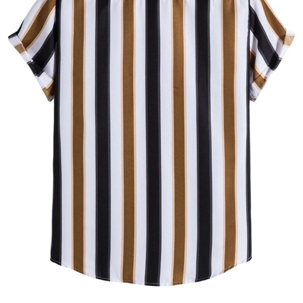 Casual Button Down Men's Summer Striped Print Shirt - Picture 4 of 10